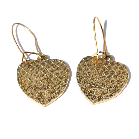 Vintage Mickey & Minnie Mouse White Enamel Heart Earrings Gold Tone Walt Disney - Picture 3 of 3